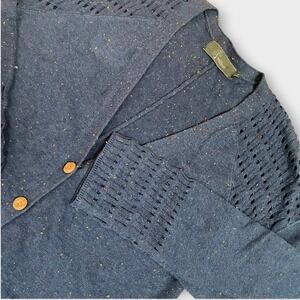 Willow Women's Blue Confetti Cotton Cardigan Sweater Pockets Size Medium